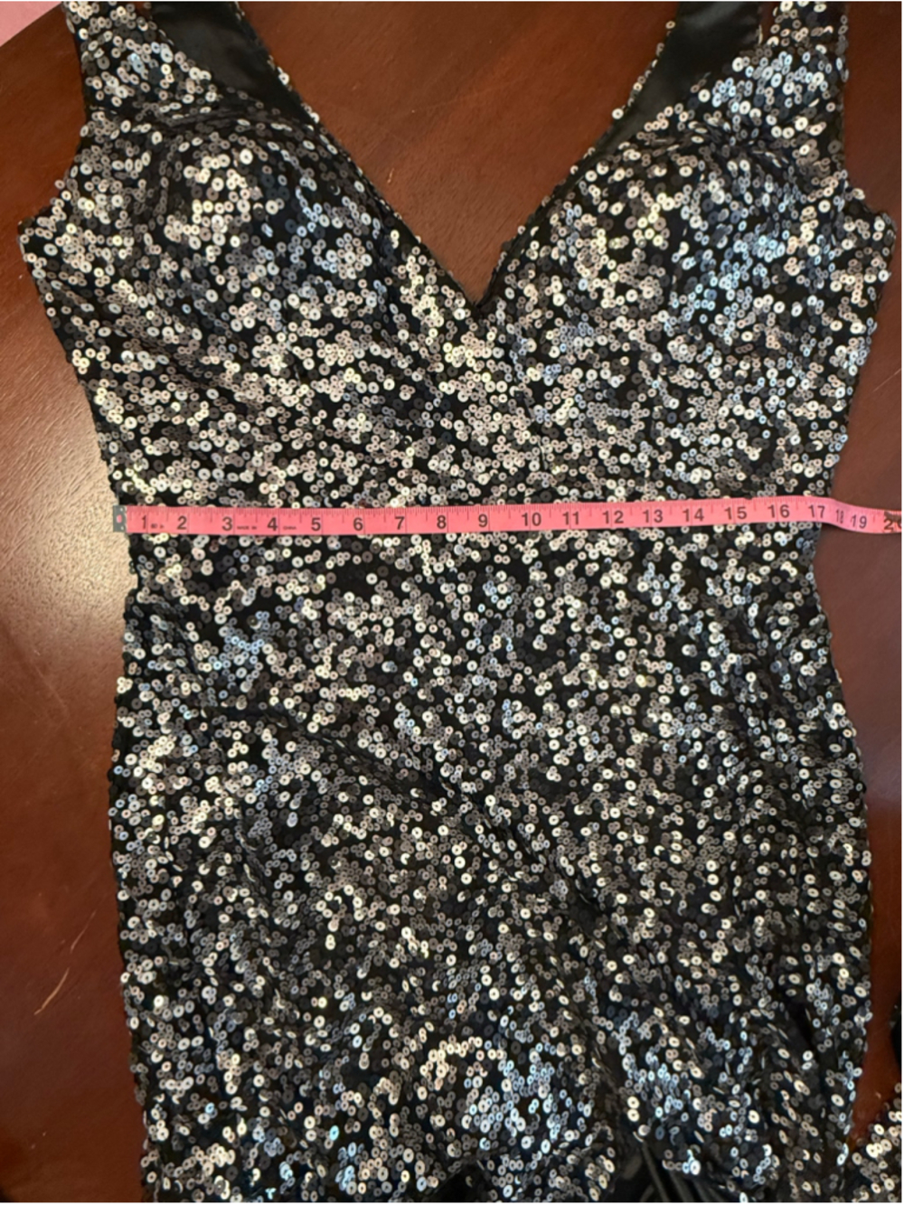 NFINITE FORM Black Silver Sequin Plunge V-Neck Maxi Evening Gown Size 18 - Picture 8 of 11